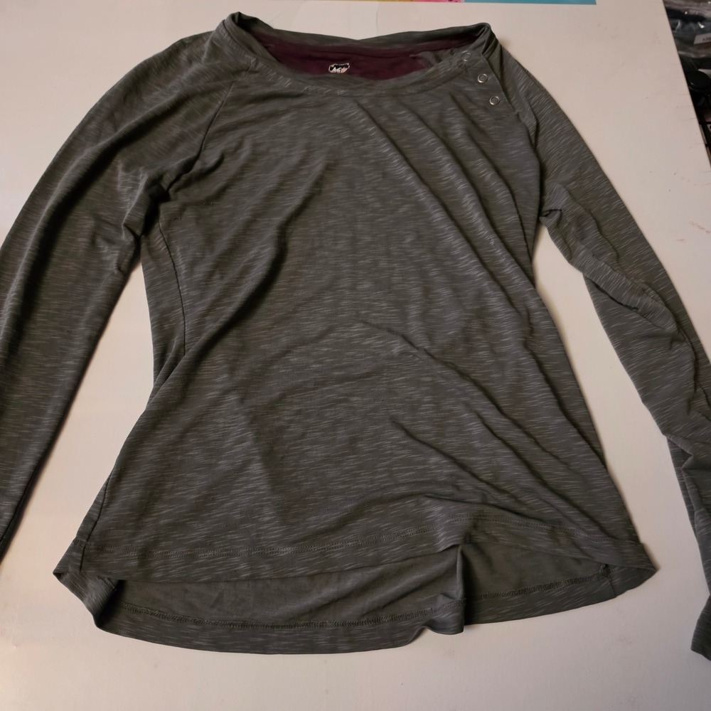 REI Co-op Womens Long Sleeve Active Top Olive Green Space Dye Button Neck Small